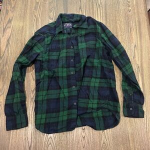 American Eagle Button Down Shirt Plaid Flannel Long Sleeves Green Blue Size M